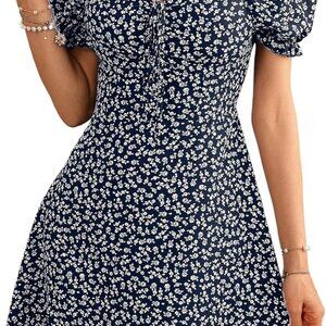 Women's Floral Puff Sleeve Milkmaid Dress A Line Summer Vacation Casual